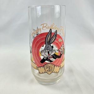 Happy Birthday Bugs Bunny  Glass 50 Years Warner Brothers 1990 16oz 6” Vintage.